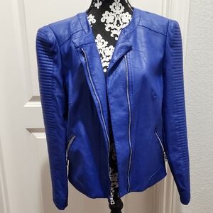 INC International Concepts Vibrant Blue Faux Leather Jacket, Large